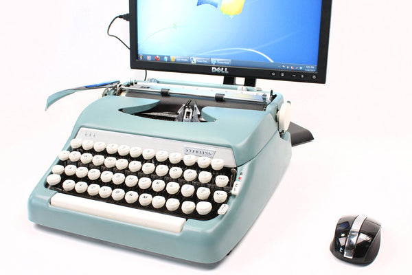 Typewriter Computer Keyboard / iPad Stand (Model B) Turquoise Blue