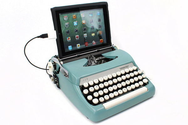 Typewriter Computer Keyboard / iPad Stand (Model B) Turquoise Blue